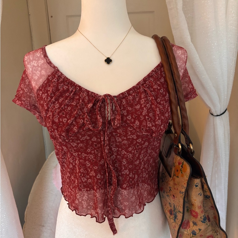Floral Red Sheer Women's Top